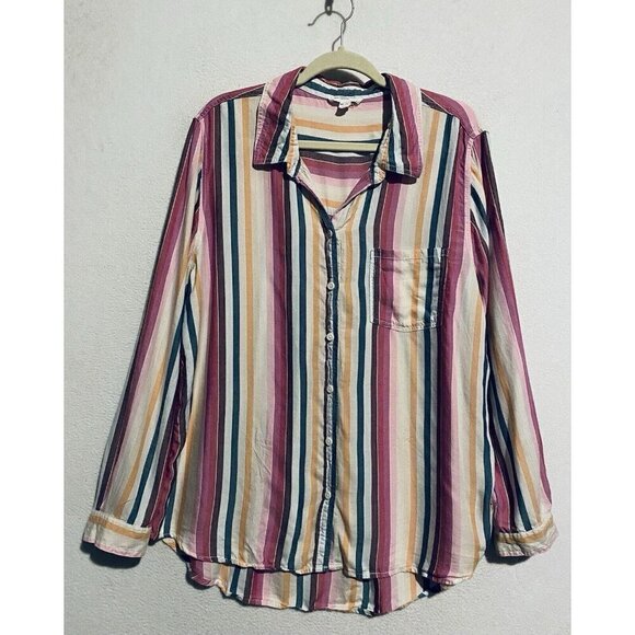 Beach Lunch Lounge Top Womens XL Multicolor Stripe Long Sleeve Button Up Cozy - Picture 1 of 8
